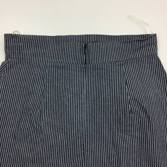 THE VINTAGE SHOP Dark Blue Gray Striped Asymmetric Zip Front Pencil Skirt - Picture 7 of 8